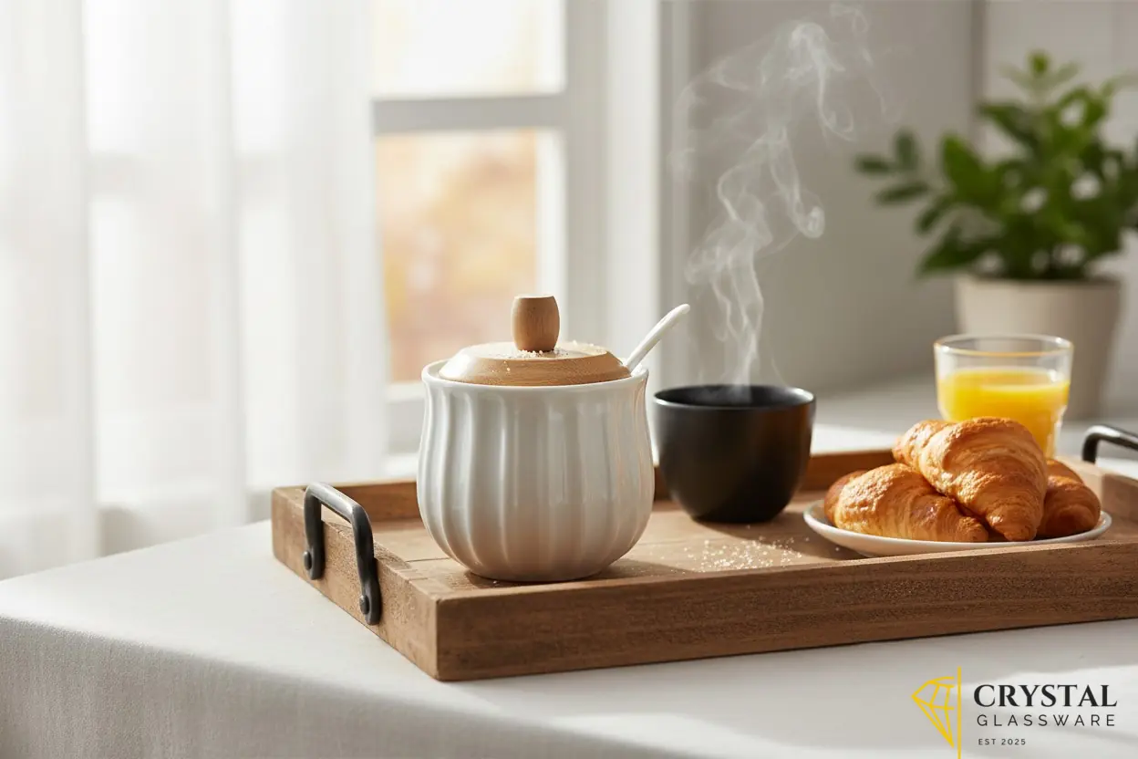 Elegent White Ceramic Sugar Pot